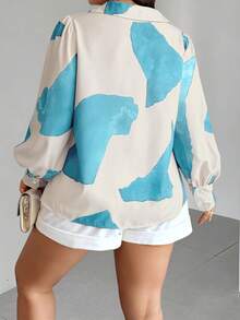 Weeklong Cămașă casual cu nasturi și imprimeuri aleatorii pentru femei, mărime plus