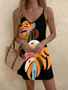 SHEIN LUNE 女士休闲印花迷你连衣裙，适合秋冬季穿着 - 彩色 - 查看 3