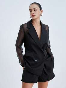 Aveloria Modichic Bộ vest nữ hai hàng cúc, chất liệu vải organza cao cấp, thiết kế tinh tế, mỏng nhẹ, gồm áo và quần short. - màu đen - Xem 5