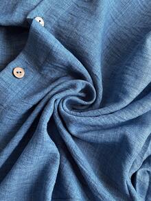 Vionelle 大码女装春夏新款蓝色纹理面料优雅休闲短袖后褶衬衫 - 藍色 - 查看 8