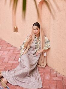 Al Najma V-Neck Print Long Blouse - Multicolor - View 4