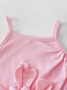 Olithes 女士优雅3D立体花卉吊带连衣裙 - 粉色 - 查看 4