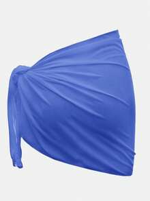 Swim Basics 女士纯色侧边打结罩衫迷你裙套装，度假装 - 藍色 - 查看 2