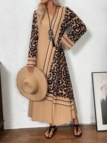 SHEIN Holidaya Women's Leopard Print Loose Long Dress (Allover Print) - Brown - View 3