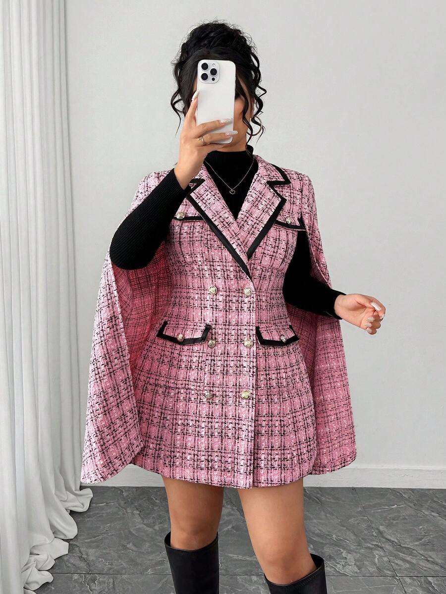 Elenzga Áo khoác ngoài dài tay cổ bẻ sang trọng dành cho nữ cỡ lớn, chất liệu giả da, thích hợp cho mùa Thu/Đông. - Hồng - Xem 1