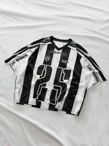 AXEPEAK Men's V-Neck Letter & Number Print Casual Versatile Commuting Short Sleeve T-Shirt - Multicolor - View 5