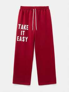 Manfinity VCAY 2pcs Men's Casual Hoodie Set, Red Color Printed, Spring/Autumn - Red - View 3