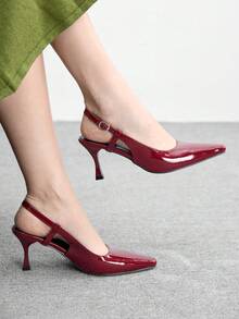 CUCCOO BIZCHIC Giày sandal nữ mũi nhọn gót nhọn bằng da PU, thiết kế tối giản thời trang, thoải mái cho sử dụng hàng ngày, dự tiệc và các sự kiện. - Màu Đỏ Sâu - Xem 3