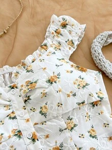 Soleia Women's Ditsy Floral Frill Trim Single-Breasted Vacation Shirt - Multicolor - View 4