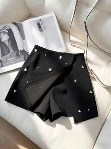 Franclia 女士新品：春、夏、秋季 - 优雅迷人 - 生日派对、晚宴、度假、日常穿着 - 优雅通勤 - 俏皮时尚 - 珍珠点缀不对称二合一 - 节日派对、约会、办公室短裙 - 珍珠点缀黑色短裤 - 钻石短裤/半裙 - 黑色短裤 - 黑色半裙 - 宴会短裤 - 宴会内衣 - 演唱会性感短裤 - 新年装 - 情人节短裤 - 嘉年华短裤/半裙 - 黑色 - 查看 6