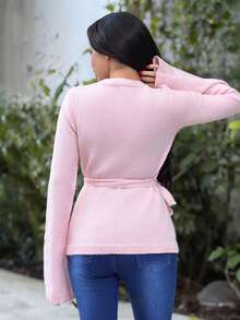 Durrani Popal Women Loose Tie-Front Casual Cardigan,Long Sleeve Tops Fall Winter Cloth For Women - Pink - View 2