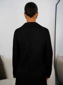 SAYEHFBABY 女式双排扣纯色大衣 - 黑色 - 查看 2