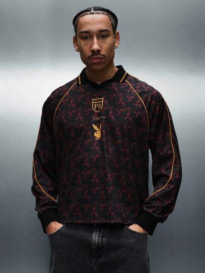 PLAYBOY X SUMWON Bunny Logo Polo Shirt Long Sleeve Geometric Pattern Football Club Premium Casual Wear