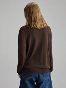 Ontre 女士棕色舒适柔软纱线二合一设计前开襟毛衣，现代都市休闲商务风，低调复古，高品质通勤机场休闲毛衣上衣，舒适柔软针织开衫，秋冬季四季必备单品 - 棕色 - 查看 8