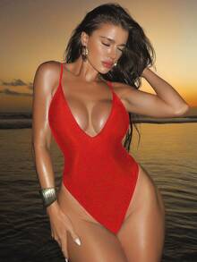 Swim SXY 1 bộ đồ bơi màu nâu trơn, thích hợp cho các buổi hẹn hò, đi biển, tốt nghiệp - Đỏ - Xem 4