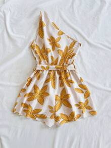 Soleia Bộ jumpsuit nữ kiểu dáng retro màu xanh trắng in họa tiết, lệch vai, eo xoắn, dáng rộng, thích hợp cho tiệc tùng, hẹn hò, mùa hè, đi biển, lễ hội âm nhạc. - Nhiều màu - Xem 2