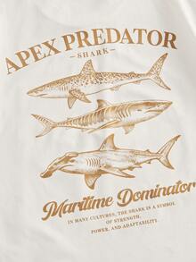 HIMLAND 男士休闲字母鲨鱼印花圆领短袖T恤 - 白色 - 查看 8