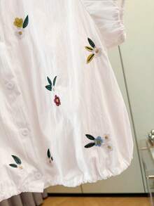 Resyla Women's Casual Floral Embroidered Shirt, Summer - White - View 4