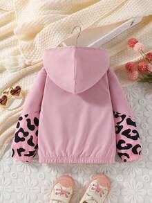 SHEIN 年轻女孩豹纹长袖连帽拉链休闲夹克，秋冬