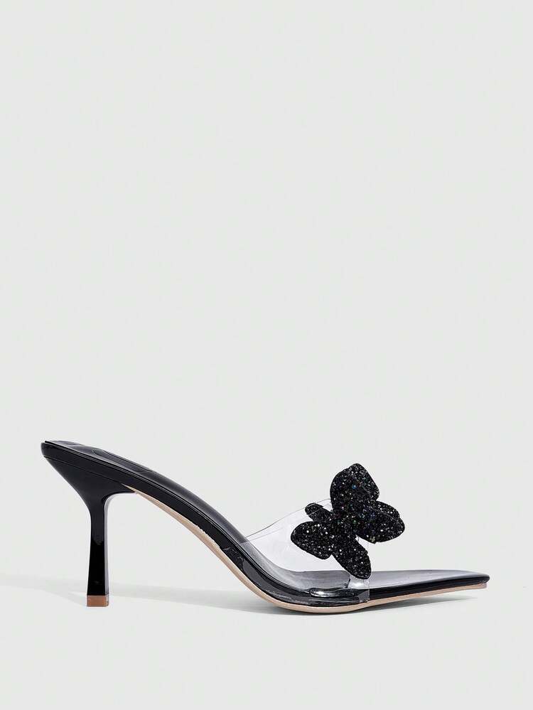 CUCCOO SZL Fashionable Elegant Rhinestone Butterfly Transparent High Heel Sandals Prom Heels Summer Shoes