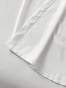 SHEIN Genkimix Kids Female Teenagers' Casual Fashion Lapel Shirt Button Placket Practical Version Loose, Comfortable, Soft, Practical And Versatile, Suitable For Autumn, Spring And Summer, Suitable For Daily Wear, Commuting, Outdoor Play, Sports, School, Streetwear, Parties And Photography - White - View 7