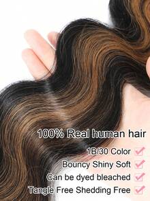 1B/30 波浪卷人发发束，挑染发束，真人发，处女发，Remy发束，双色黑棕发束，女士接发 - S1/30 - 查看 4