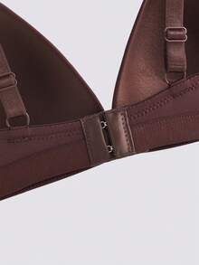 1 件装 V 型女士舒适无钢圈软杯纯色内衣文胸 - 咖啡棕 - 查看 5