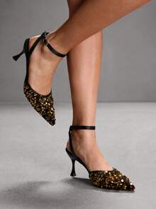 CUCCOO SZL Zapatos de mujer de tacón alto con diseño de lentejuelas brillantes para banquetes, fiestas y uso nocturno - Dorado - Ver 4