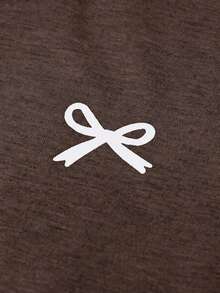 SHEIN Tween Girl 1pc Bow Print Ruched Side Tee & 1pc Pants Co-Ord - Brown - View 10