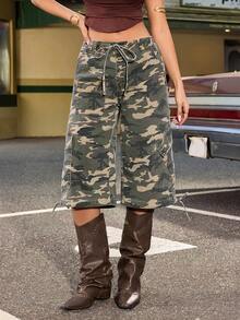 Jeanoix Y2K 女士牛仔迷彩阔腿七分裤 - 彩色 - 查看 7