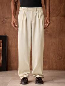 Business Casual AKNOTIC 男士人字纹提花宽松裤，适合圣诞派对、商务休闲、秋季穿着，可作为送给男友的礼物。另有男士高腰阔腿裤、百褶西装裤、宽松奶油色工装裤等款式可选。 - 白色 - 查看 3
