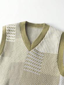 Manfinity Roghcode Men's Casual Contrast Color Knit Vest, Spring/Autumn - Multicolor - View 3
