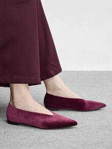 CUCCOO BIZCHIC Women's Suede Pointed Toe Basic Fashion Minimalist Commuting Burgundy Comfortable Flat Shoes Valentine's Day