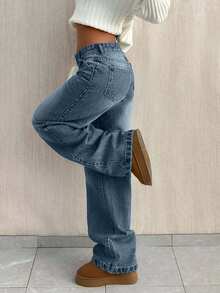 SHEIN Petite CASUAL LOW WAIST BAGGY LOOSE STRAIGHT LEG JEAN - Dusty Blue - View 6