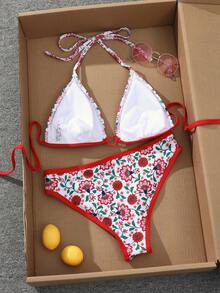 SHEIN Swim Plus Size Women Sweet Beach Vacation Floral Print Bikini 2 Pieces Set - Multicolor - View 2