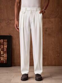 AKNOTIC Men's Off-White Pleated Pants,Elegant Straight Leg Formal Trousers For Summer Graduation,Banquet,Business,Commute,Solid Corduroy Slacks - White - View 4