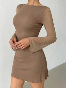 Aloruh Gaun Elegan Warna Polos dengan Tali di Belakang, Cocok untuk Pakaian Kasual & Pesta - Khaki - View 3