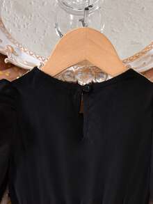 Young Girls' Long Sleeve Gold Lace Trim Black Dress,Autumn Traditional Wedding Arabic Dress,Multi-Color Ribbon Decor,Elegant Event Performance Gown - Black - View 3