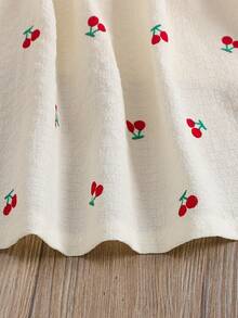 Souflis Souflis 1 pieza Vestido casual de niña pequeña con cuello redondo, sin mangas, con botones, estampado de frutas y volantes en el bajo, color albaricoque, adecuado para salidas de verano, viajes y fotografía - Albaricoque - Ver 8