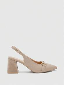 CUCCOO BIZCHIC Sepatu hak tebal wanita warna burgundy, desain minimalis klasik, cocok untuk bepergian, kencan, pesta, liburan, pernikahan, Natal, dan musim semi. - Krim Aprikot - View 2
