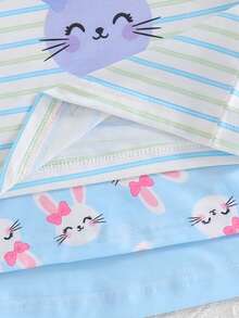 SHEIN Vintaside Kids 6件套女婴新生儿幼儿0-3岁春夏新款可爱兔子纯色条纹T恤短裤套装 - 藍色 - 查看 4