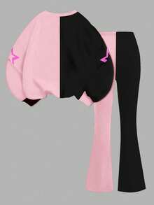 2pcs/Set Young Girl Cartoon Character Casual Loose Fit Crew Neck Long Sleeve Sweatshirt And Flare Leg Sweatpants Set, Suitable For Autumn/Winter - Multicolor - View 2