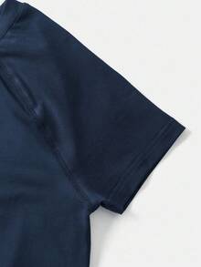 SHEIN 青少年男童休闲短袖运动压缩T恤，运动街头朋克摇滚学院风，适合日常穿着、派对、音乐节，春夏皆宜 - 藏蓝色 - 查看 6