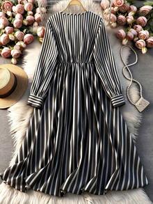 Franclia 女士优雅条纹印花连衣裙