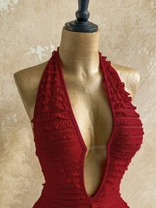 Soleia Bộ đồ liền thân hở lưng cổ chữ V sâu họa tiết da báo gợi cảm dành cho nữ, dáng ôm, thích hợp cho tiệc tùng, Giáng sinh, đêm hẹn hò, hộp đêm, bãi biển, du ngoạn, trà chiều, phong cách Bohemian, kỳ nghỉ, mùa thu - Đỏ - Xem 4