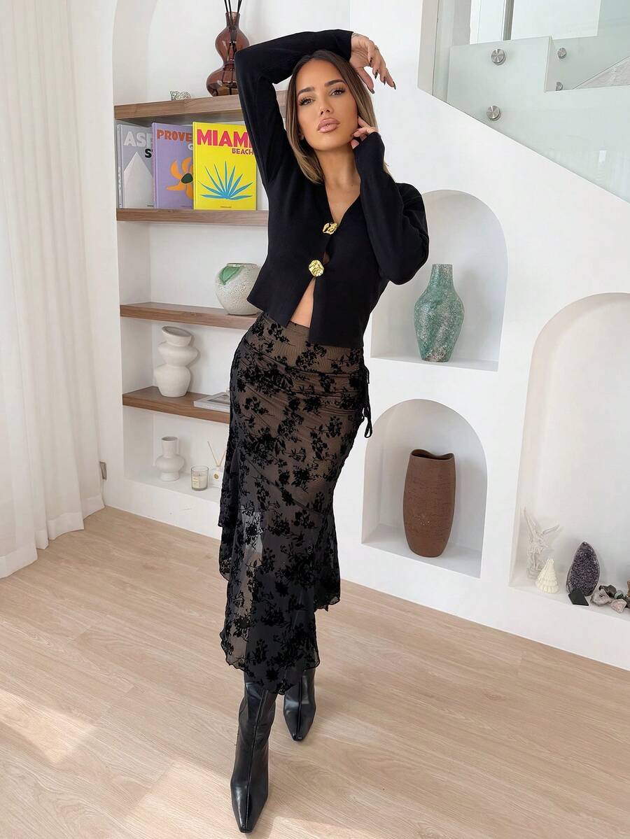 Manon Tanti تنورة نسائية غير متماثلة، تنورة فيونكة، تنورة نسائية للخريف والشتاء، حفل عودة إلى المدرسة، حفل زفاف، حفل عشاء، أسلوب المال القديم، أنيقة، ملابس عمل المكتبية النسائية، غداء، عودة إلى المدرسة، كاجوال للأعمال النسائية، أساسية، معلمة، جميلة، طراز 90، غوثي، الموضة الكورية، معرض عصر النهضة، تنانير طويلة - الأسود - مشاهدة 1