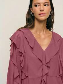 Nöista Elegant Dusty Mauve Chiffon Long-Sleeved Ruffled Top,Autumn Dinner Date Top For Parties And ,Layered Or Worn Alone - Dusty Pink - View 3