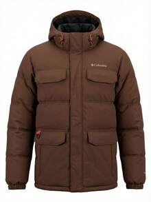 Columbia Men's Down Hooded Jacket Tabacco - Maroon - View 1