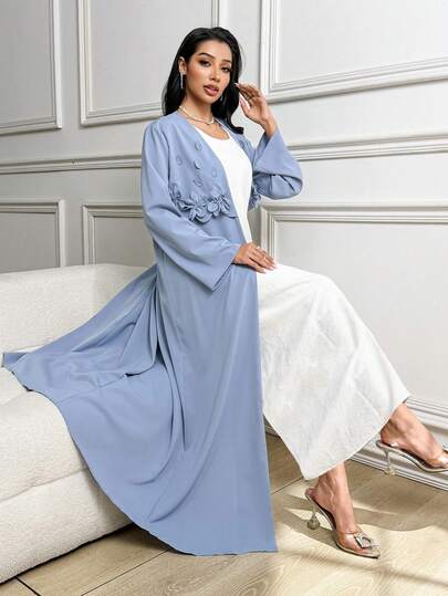 Veilorie Áo Abaya nữ họa tiết hoa 3D kín đáo và thanh lịch