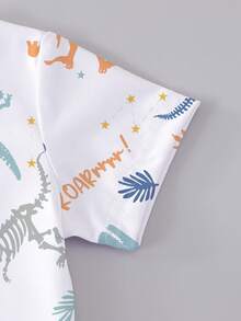 1 Conjunto Casual de Camiseta de Manga Curta com Gola Redonda e Shorts para Meninos Bebê, Estampa de Dinossauro, Conjunto de Dinossauro Adequado para Uso Externo no Verão - Multicolorido - Visão 6